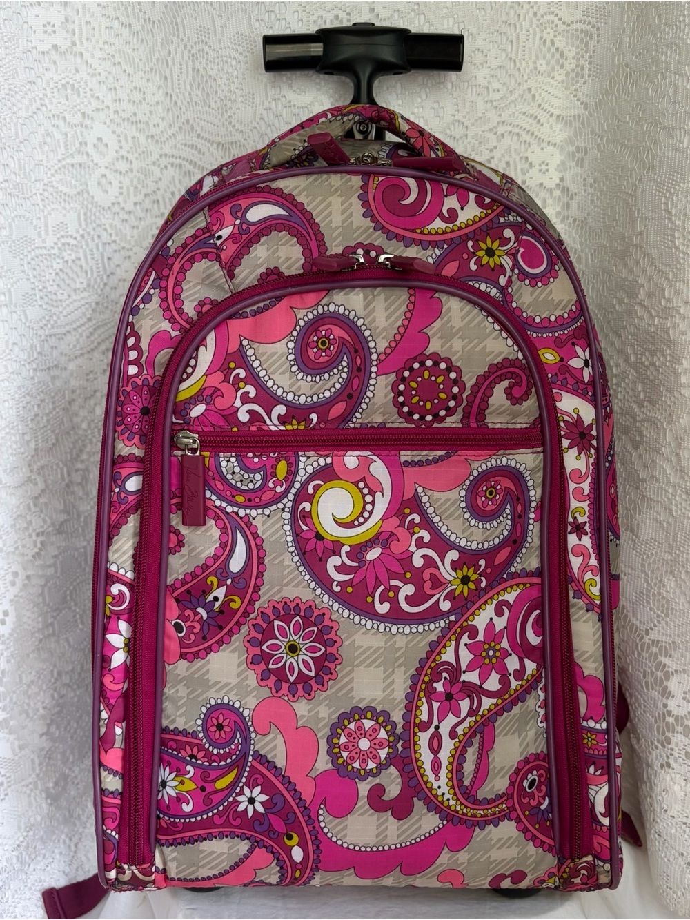 Vintage Y2K Vera Bradley Rolling Backpack Suitcase Travel Paisley Meets Plaid